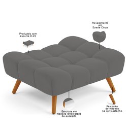 Puff Pet Cama Estofada para Cachorro Sofia L02 Suede Cinza - Inoviza - 4