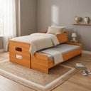 Ver imagem 1 de Bicama Solteiro Elis com 2 Colchões e Cama Auxiliar de Apoio Puxável para Quarto Infantil - Nature