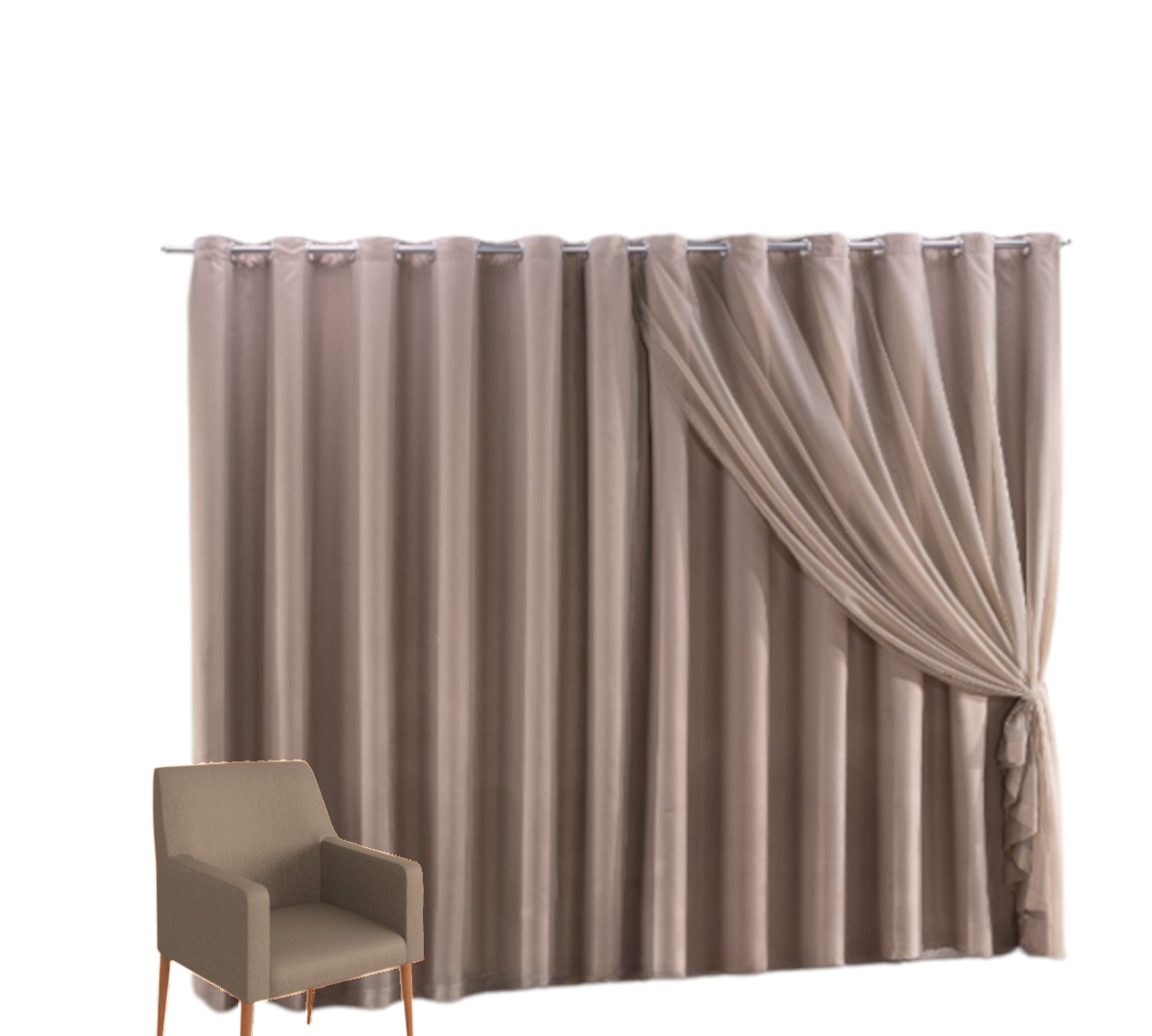 Cortina Blackout com voil 2,80x2,00 Para Trilho Duplo:Avelã ...
