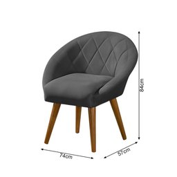 Kit 6 Poltronas Decorativa Canastra Estofada Linho Cinza Pés Palito em Madeira Maciça - 4