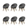 Kit 6 Poltronas Decorativa Canastra Estofada Linho Cinza Pés Palito em Madeira Maciça - 1