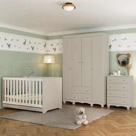 Quarto de Bebê Completo com Berço Americano 3 em 1 p/Colchão 130x70cm Dengo Multimóveis MP4588