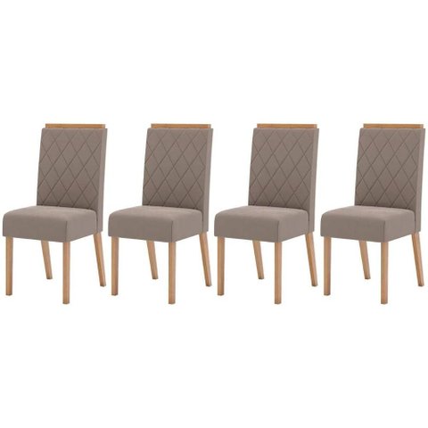Kit 4 Cadeiras Sala Jantar Nina 4 Un Nature/suede Light Marrom Amêndoa - Henn