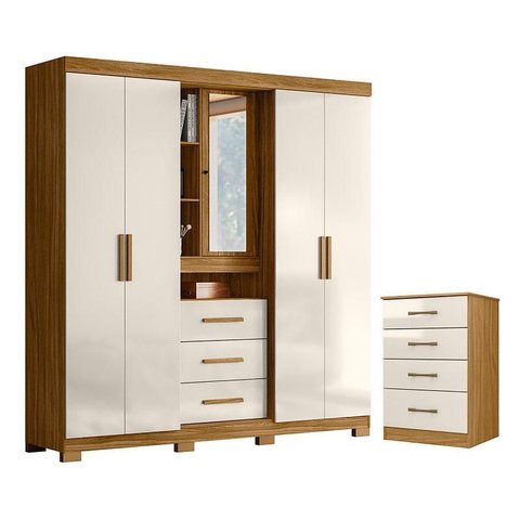 Guarda Roupa Solteiro Eldorado e Cômoda Ms913 Freijó Off White - Moval