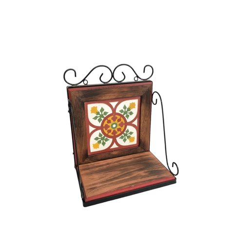 Prateleira Ferro e Madeira de Parede Rustica com 1 Ladrilho