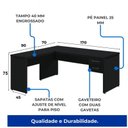 Ver imagem 6 de Mesa em L Pé Painel (Mesa 1,70m + Mesa Auxiliar) - c/ Gavetas - Preto / Preto - 26015
