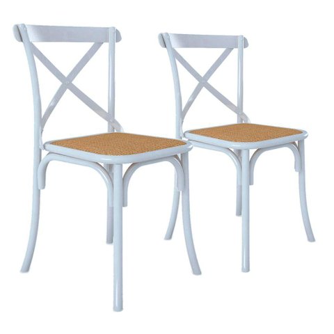 Kit 2 Cadeiras Jantar Cross Katrina X Branca Assento Bege Aço Branco