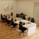 Ver imagem 7 de Mesa Estação de Trabalho 4,80 m X 1,20 m 8 Lugares Pés Painel F5 Office Cor:Macadâmia com Branco