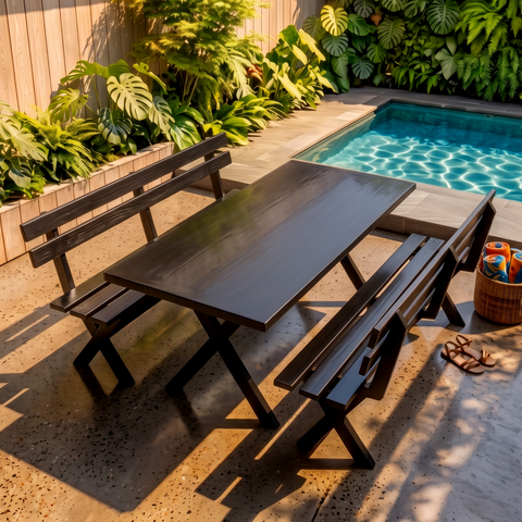 Mesa para Área Externa com 2 Bancos Madeira Maciça 200cm Kit Churrasco Yescasa Preto