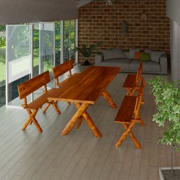 Conjunto Rústico de Mesa 2,2m e 4 Bancos Madeira Maciça Pinus - 4