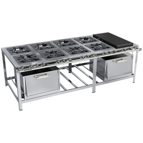 Fogão Industrial Stori Premium 8 Bocas 40x40 2 Fornos com Chapa M31 Aço Inox 430 Metalmaq