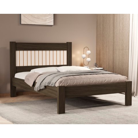 Cama Casal Tradicional Bela Chocolate Estilo Moderna Ripada de Mdf com Estrado Madeira
