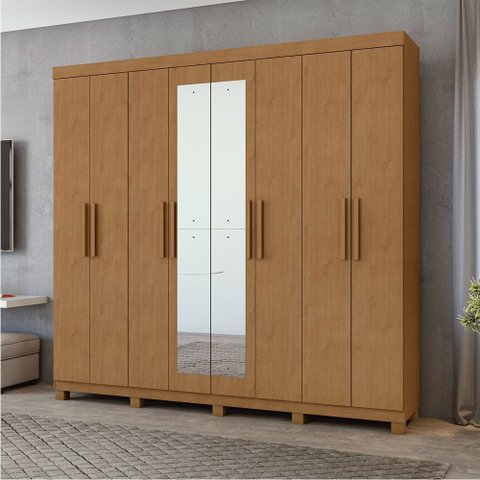 Guarda-roupa New Andara 8 Portas 4 Gavetas com Espelho e Pés Móveis Lopas