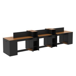 Estação de Trabalho 6 Lugares Smart Office 6 Mesas 4 Armários 2 Aparadores - Preto e Cedro - 3