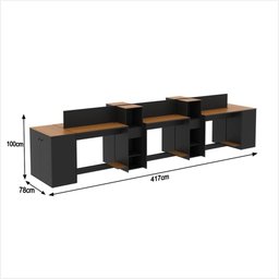 Estação de Trabalho 6 Lugares Smart Office 6 Mesas 4 Armários 2 Aparadores - Preto e Cedro - 2