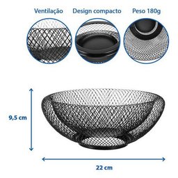 Fruteira Mesa Cesta de Frutas Aramado Metalizado Preto - 8