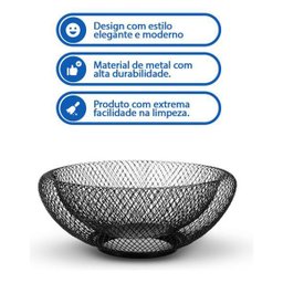 Fruteira Mesa Cesta de Frutas Aramado Metalizado Preto - 7