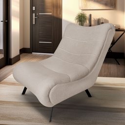 Poltrona Decorativa Nathy para Sala Quarto com Pés em Aço Preto Bouclé Bege Bz Home Decor - 1