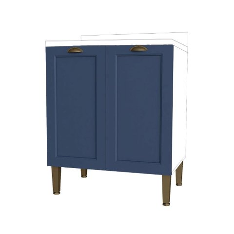 Balcão Cozinha Aurora 70cm Prateleira Divisória com Pés Cor:branco com Azul