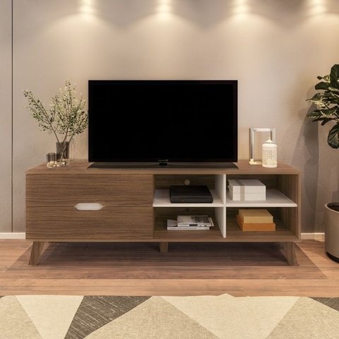 Rack Bancada Tv 75 Pol Mdf 2 Gavetas Arly Off White Pinho