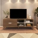 Ver imagem 1 de Rack Bancada Tv 75 Pol Mdf 2 Gavetas Arly Off White Pinho