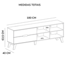 Ver imagem 3 de Rack Bancada Tv 75 Pol Mdf 2 Gavetas Arly Off White Pinho