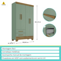 Guarda-roupa Infantil 4 Portas 2 Gavetas Colorir - 2