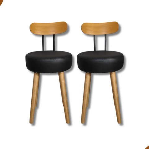 2un Banqueta Baixa Pé Palito Madeira Eucalipto Estofada Encosto Madeira Jantar Resistente Maderevest