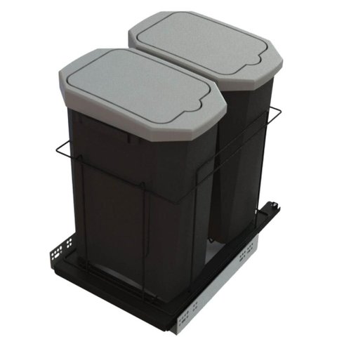 Lixeira Dupla Suporte Deslizante 15 Litros Elite 47x33x48cm Aramado Preto Fosco Embutir Móveis