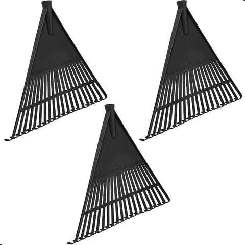 Kit 3 Vassouras Rastelo Plástico Preto Jardim Grama sem Cabo