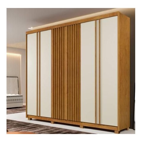 Guarda Roupa Casal 6 Portas 6 Gavetas Ripado 273cm Moscou Cinamomo/Off White - Benetil