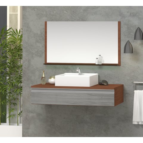 Conjunto Safira Superior 80 Mdf Gabinete Banheiro com Cuba e Espelheira