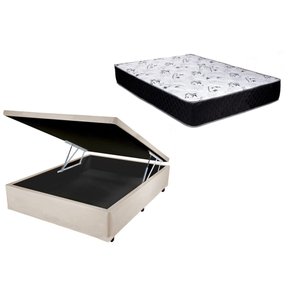 Cama Box Baú Casal Green Bege + Colchão Espuma D33 138x188x10