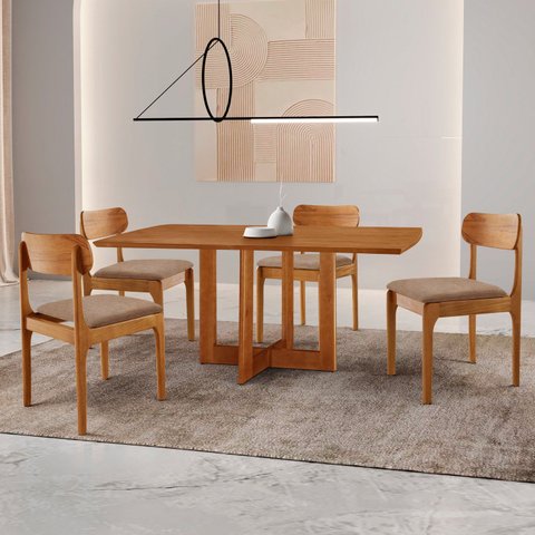 Conjunto de Mesa de Jantar Vitoria Tampo Laminado 120cm Barril 4 Cadeiras Bellini