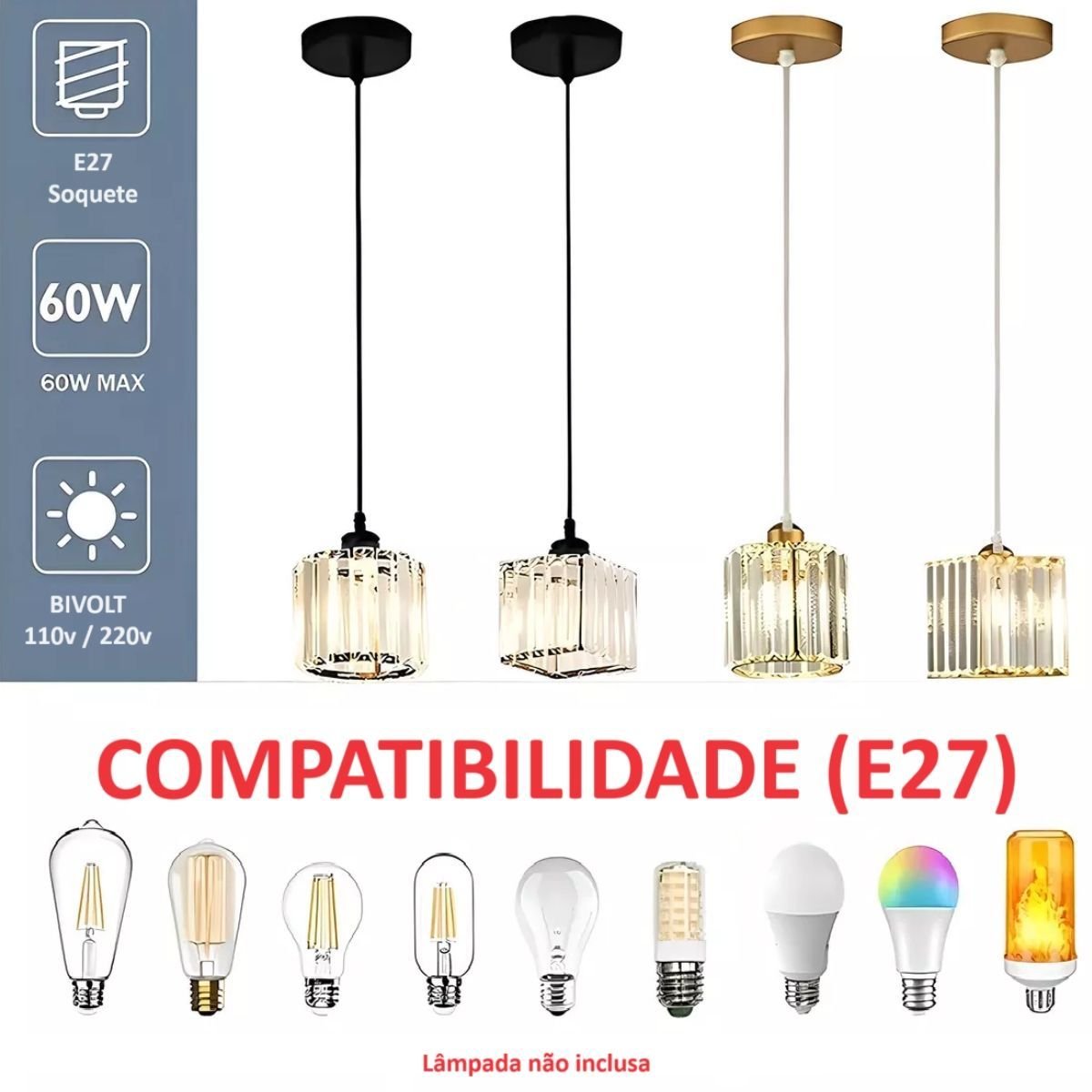 Luminária Lustre Pendente Teto 13cm Cristal Metal Gimpo Kjdd-e-001 Cor:preto - 2