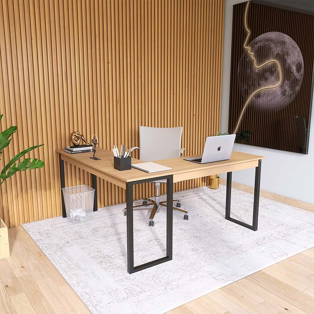 Mesa Em L 150x150 Home Office Estudo Preta Ou Mel ClickForte Marrom - 5