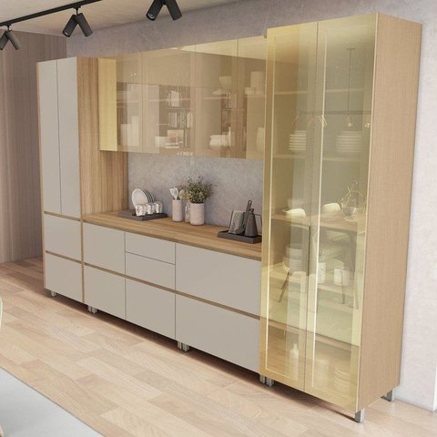 Cozinha Rainha 6 Peças 10 Portas Cristaleira Reflecta 100% MDF Bege/Greige