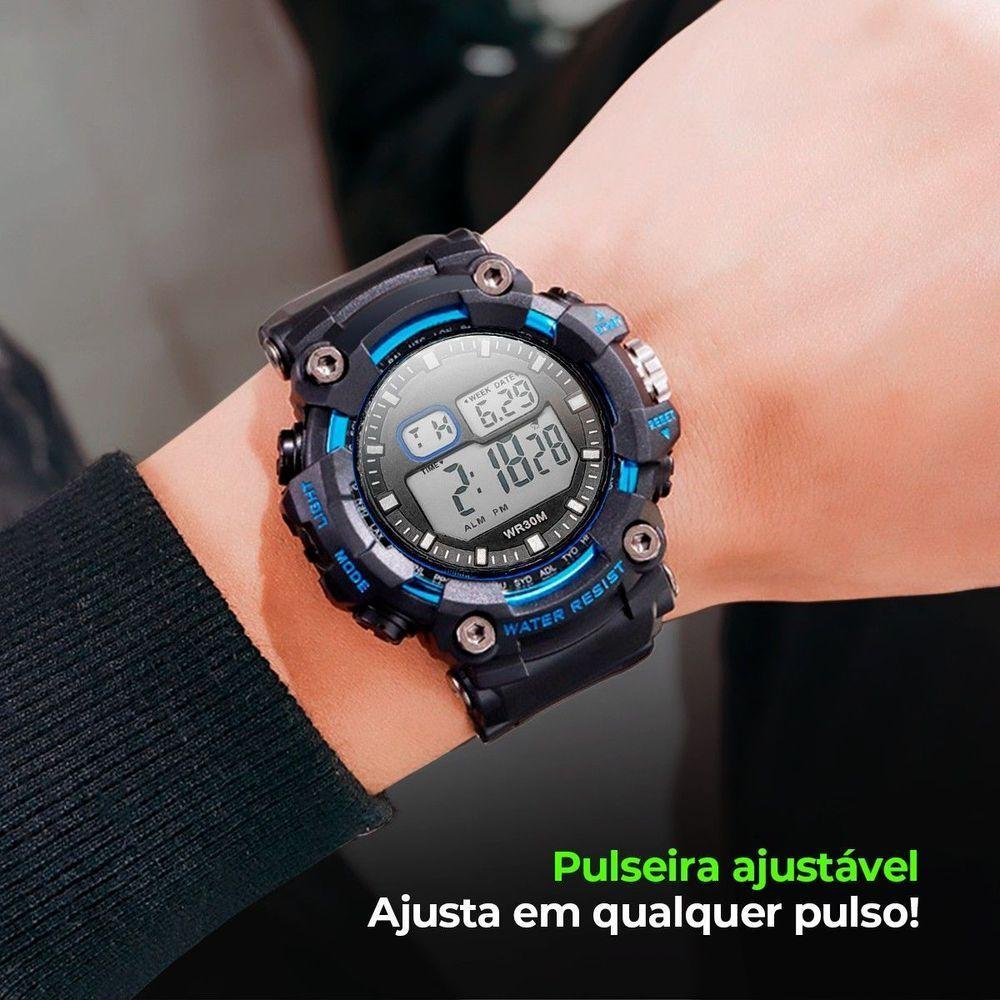 Relogio Masculino Digital Prova Dagua + Qualidade Premium Grande Cronometro Esportivo Original Azul - 5