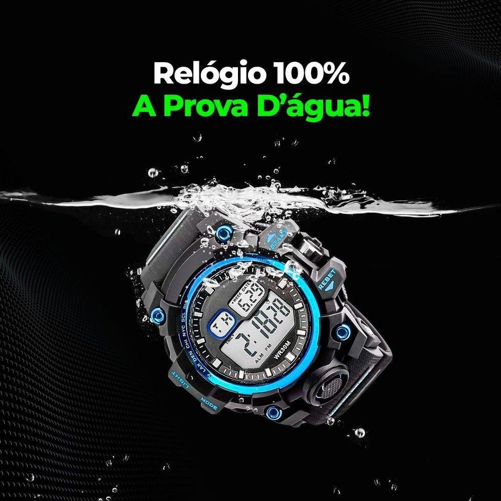 Relogio Masculino Digital Prova Dagua + Qualidade Premium Grande Cronometro Esportivo Original Azul - 4