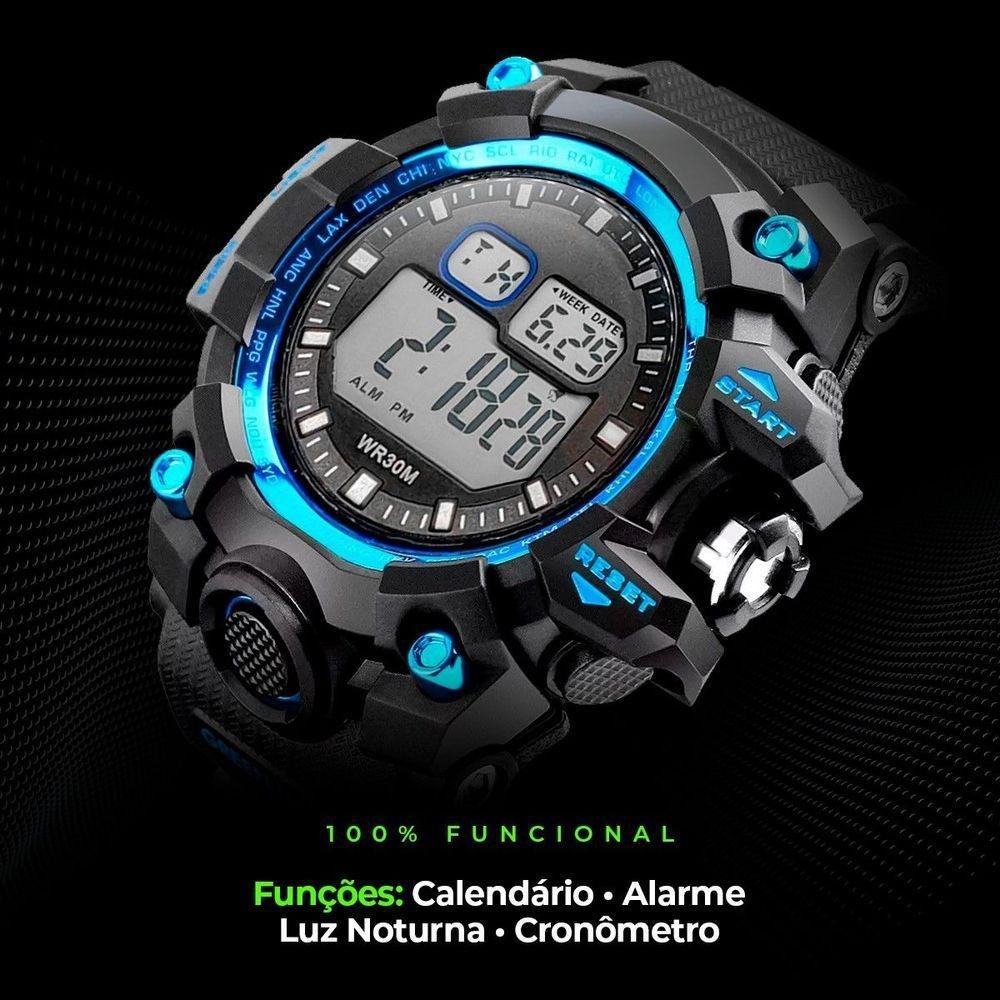 Relogio Masculino Digital Prova Dagua + Qualidade Premium Grande Cronometro Esportivo Original Azul - 2