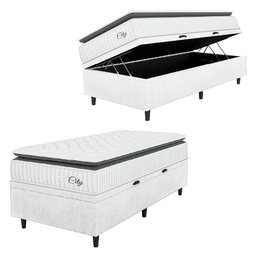Cama Box Baú Colchão Solteiro Molas Ensacadas City Pillow Top 88x188x64cm Linho Branco / Preto - 3