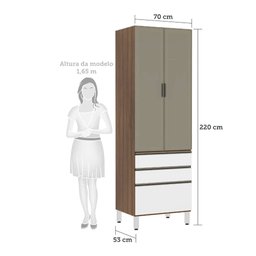 Paneleiro Torre 70cm 2 Portas Alumínio Inox Reflecta Bronze 2 Gavetas 1 Gavetão Jade Luciane Móveis - 2