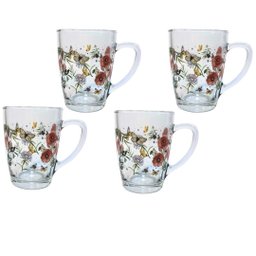 Jogo 4 Canecas Vidro Redonda para Chá Cappuccino 300ml - Borboleta - 1