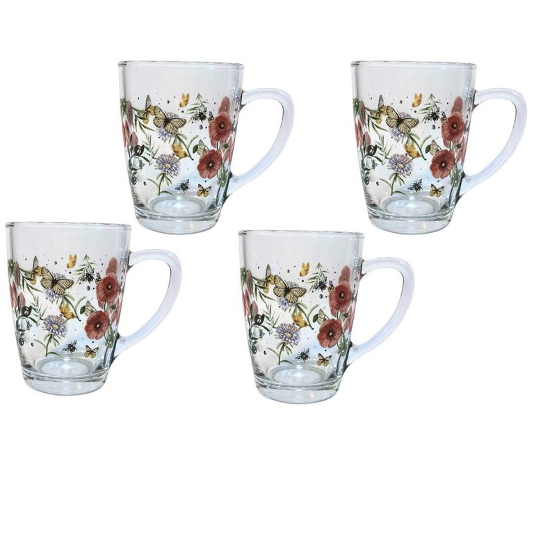 Jogo 4 Canecas Vidro Redonda para Chá Cappuccino 300ml - Borboleta Jogo 4 Canecas Vidro Redonda para Chá Cappuccino 300ml - Borboleta