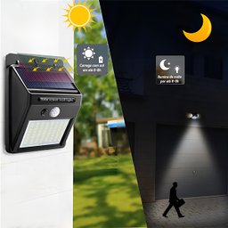 Luminária de Parede Luz Branca Recarregável Energia Solar com Sensor de Presença - 30 Leds - 5