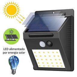 Luminária de Parede Luz Branca Recarregável Energia Solar com Sensor de Presença - 30 Leds - 3