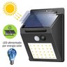 Luminária de Parede Luz Branca Recarregável Energia Solar com Sensor de Presença - 30 Leds - 3