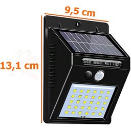 Luminária de Parede Luz Branca Recarregável Energia Solar com Sensor de Presença - 30 Leds - 4