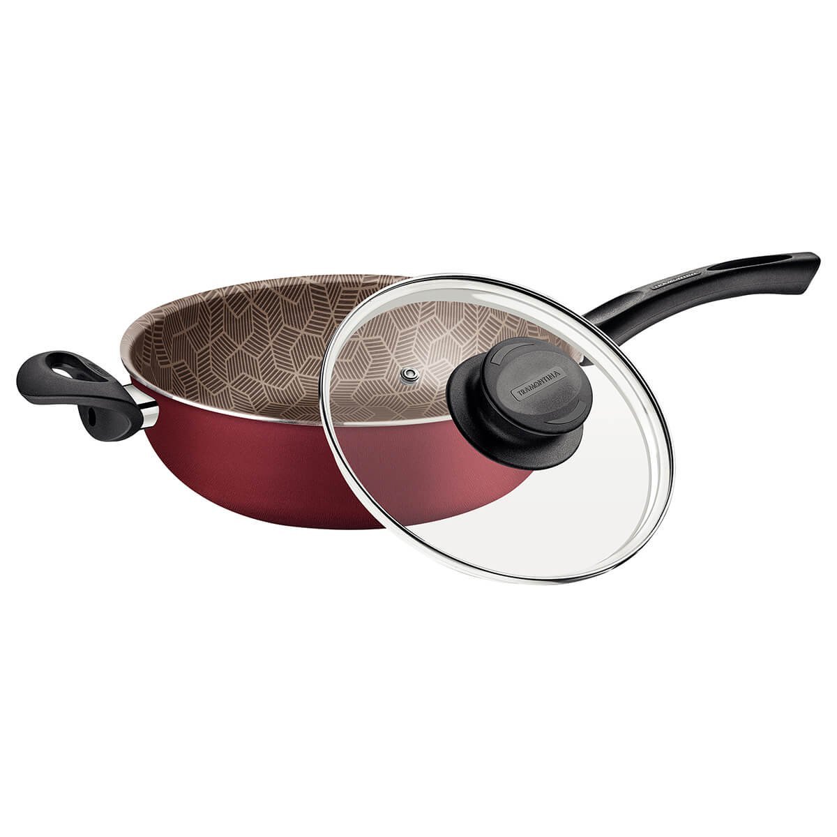 Wok Tramontina Paris Alumínio com Antiaderente Starflon Max Vermelho Tampa  de Vidro 36cm 6L 20545736 - CASA ATIVA LTDA