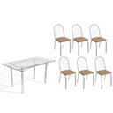 Ver imagem 1 de Conjunto: Mesa de Cozinha Elba C/ Tampo de Vidro 150cm e 6 Cadeiras Noruega Cromada - Courano